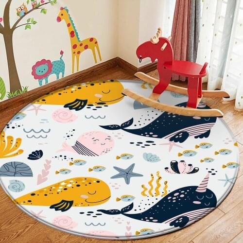 Round Cute Art Soft Cartoon Colorful Fun Dolphin Childrens Pattern Flannel Carpet Childrens Room Anti-Slip Carpet&Rug Alfombra