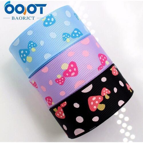 OOOT BAORJCT 175069 25mm 10yard mushroom Ribbons Thermal transfer Printed grosgrain Wedding Accessories DIY handmade material
