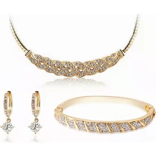 Fashion women waltz Crystal accessories necklace Earring studs, bracelets jewelry three-piece suit agreed jewelry set