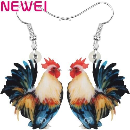NEWEI Acrylic Rooster Cock Chicken Earrings Fowl Farm Animal Drop Dangle Jewelry For Women Girls Teens Charms Hot Sale Gift Bulk
