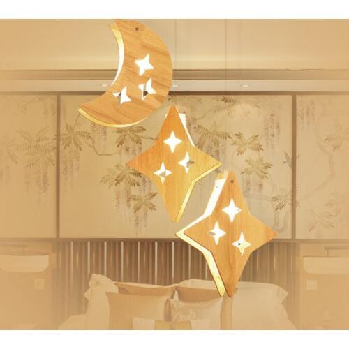 Nordic real wood star moon Pendant Lights Restaurant Bar creative droplight personality warm children room LED Pendant lamp zb53