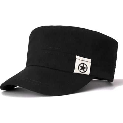 2021 New Four Seasons New Military Hats For Men Adjustable Army Hat Canvas 5-Pointed Star Label Flat Top Cap