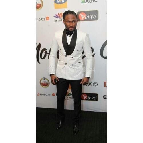 New Arrival 2017 White Men Wedding Suit Double Breasted Suit Best Man Groomsman Tuxedos For Men Groom Suit (jacket+pants+bow)