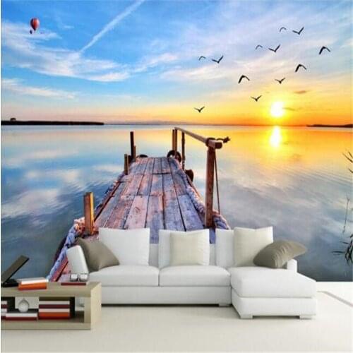 Beibehang 3d large wall wallpaper mural HD Sea bird coast dock early in the morning sun glares backdrop custom silk photo