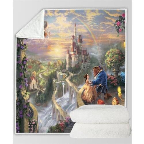Beauty and the Beast Sherpa Blanket Belle Princess Throw Quilt for Kids Children Boys Girls Bedroom Decor on Sofa Car Bed Cover