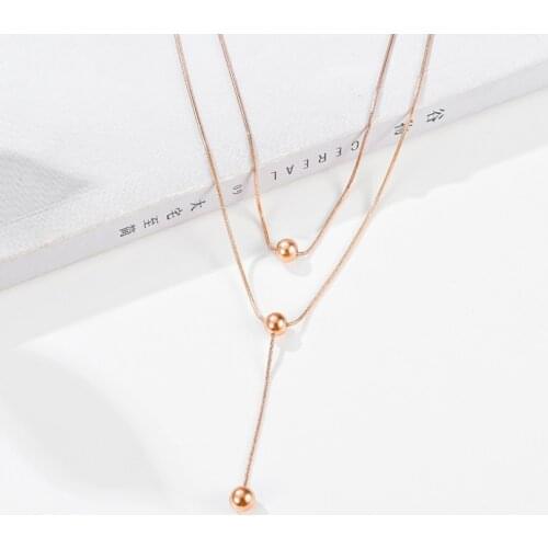 316L Stainless Steel Round Beads Pendant Charms Double Layer Chain Choker Necklace For Women Fashion Fine Jewelry Party Gifts