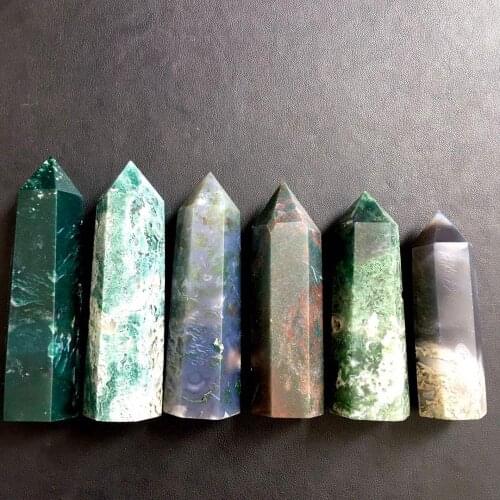 Natural Crystal Moss Agate Point Wands Hand Polished Healing Menoy Drawing For Decoration