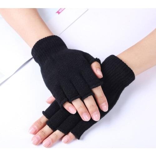 Unisex Warm Fingerless Autumn Winter Outdoor Stretch Elastic Warm Knitted Half Finger Gloves Exposed Fingers Writing Mittens