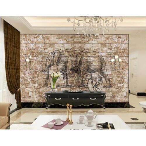 Custom photo wallpaper for walls 3 d rural mural Southeast Asian Elephant murals Retro 3D Embossed Tree Brick Wall Background