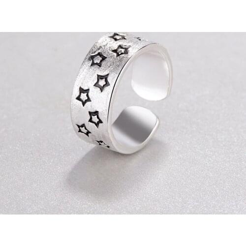 Simple Korean Vintage Star Adjustable Chunky Ring For Women Fashion Pentagram Five-Pointed Dainty Jewelry For Girls Gifts