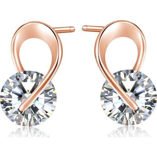 Double Fair Rotating Stud Earring For Women 9 Shaped Zircon white/Rose Gold Color Party Daily Fashion Jeweley KAE070