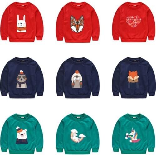 New autumn O-neck sweatshirt for boys sweatshirts for girls unicorn sweatshirt New Years red sweater Christmas love pattern