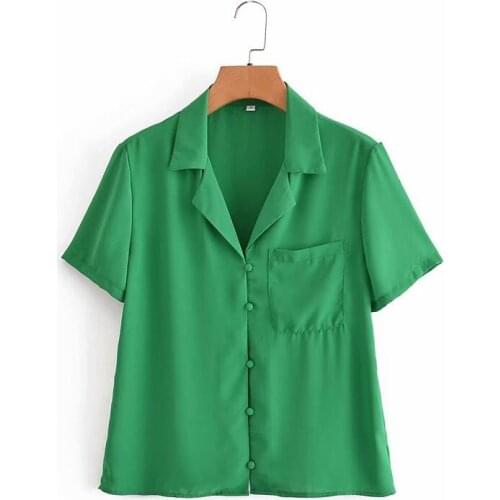 XIKOM 2021 Women High Quality Solid Color Lapel Short Sleeve Shirt Female Vintage Single-Breasted Casual Shirt