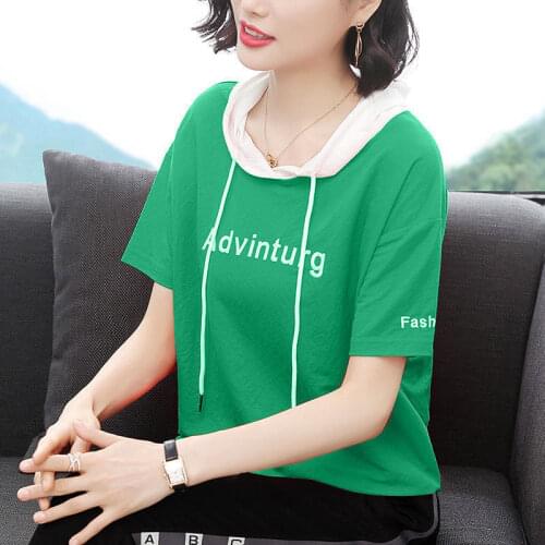 Hoodie Loose Korean Style O Neck T Shirt 2021 Short Sleeve 100% Cotton Summer T-shirt Women Tee Plus Size