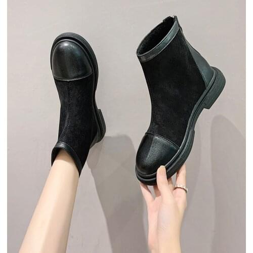 Womens Boots Autumn Round Toe Female Shoes Luxury Designer Boots-Women Rock Black Mid Calf Ladies Fashion Riding Lolita Rubber