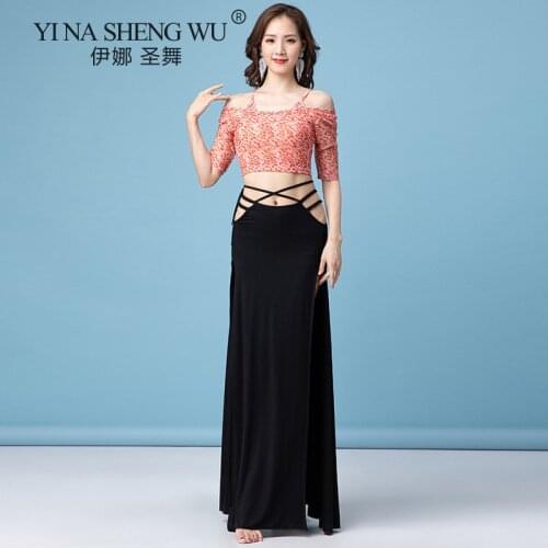 Belly Dance Costume Woman Wear Dancing Practice Skirt Girl Printing Top High Split Long Skirt Belly Dance Performance New Style