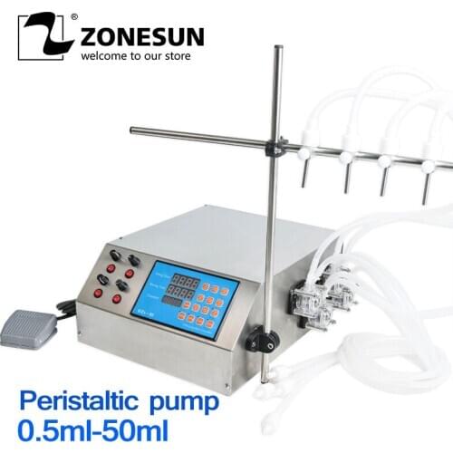 ZONESUN 4nozzle Bottle Water Filler Semi-automatic Liquid Vial Desk-top Filling Machine for Juice Soy Sauce Oil Perfume