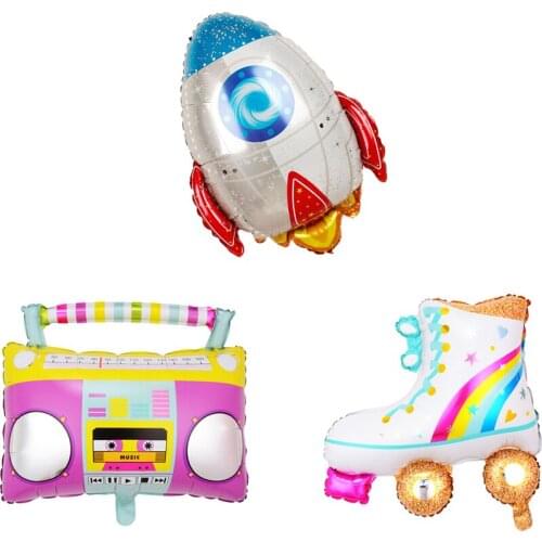 1Pc Radio / Roller Skates Cronw Boombox Rollerblade For Birthday Wedding Party Decorations Foil Balloons Kid Baby Shower Toys