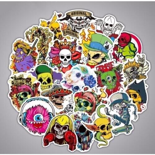 100PCS New Creative Human Skull PVC Waterproof Sticker For Luggage Skateboard Phone Laptop Moto Trunk Guitar Car DIY Stickers
