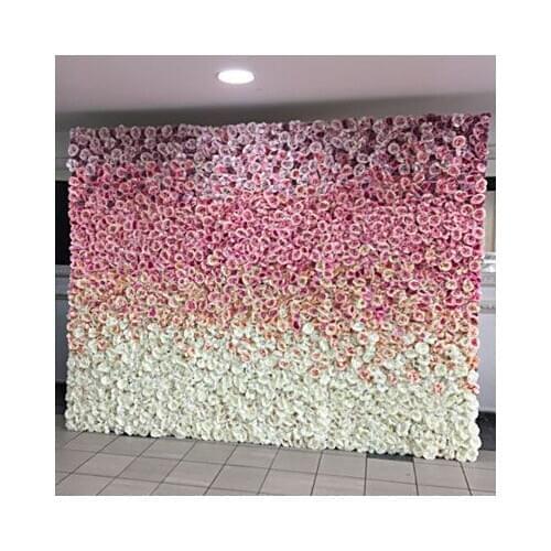 2.4M x 3M hot pink with white Gradient color wedding flower wall for stage flower backdrop wedding decoration