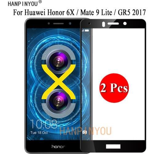 2 Pcs/Lot For Huawei Honor 6X / Mate 9 Lite / GR5 2017 Full Cover Screen Protector Tempered Glass Protective Film + Clean Tools
