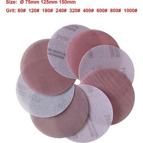 5pcs Dust Free Mesh Abrasive Sanding Disc Anti-blocking Dry Grinding Sandpaper 80-1000 Grit 3 Inch 75mm 5Inch 125mm 6 Inch 150mm