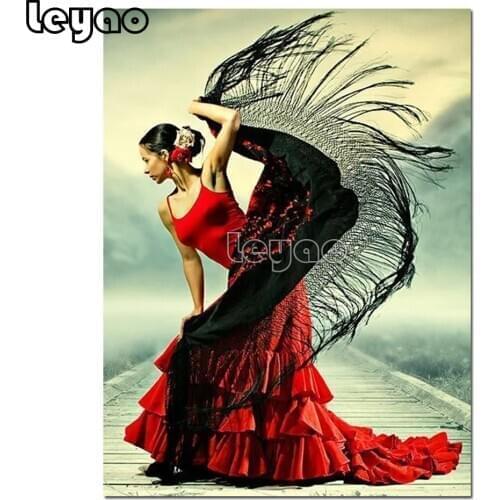 5d Diamond Painting Portrait Red Dress Dancer Full Set Diamond Embroidery With Square Round Stones Diamond Mosaic Home Decor