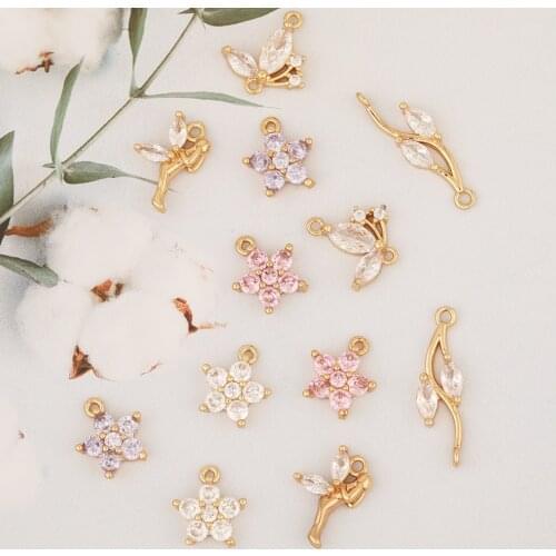 HAOSAW 6Pcs Jewelry Accessories/Flower Shape/Crystal Pendants/DIY Making/Hand Made/CZ Charms/Jewelry Findings & Components