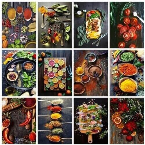 Spoon seasoning diamond painting full kitchen decor mosaic art picture embroidery cross stitch stones picture puzzle wall decor