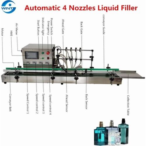 Automatic Desktop 4 Nozzles Liquid Filling Machine Magnetic Gear Pump Linear Filler Online for Essential E-liquid Perfume Lotion
