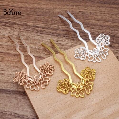 BoYuTe (10 Pieces/Lot) 25*44MM Hollow out Flower Hair Fork Materials Vintage Style Diy Handmade Hair Jewelry Findings