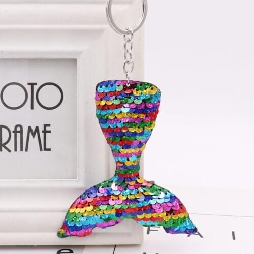 Cute Mermaid Keychain Glitter Pompom Sequins Key Chain Gifts for Women Llaveros Mujer Car Bag Accessories Key Ring