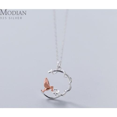 Modian 925 Sterling Silver Animal Rose Gold Color Brid Fashion Charm Necklace for Women Chain Short Necklaces Statement Jewelry