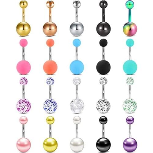 Belly Button Rings Pearl Surgical Stainless Steel CZ Navel Belly Rings Piercing Barbell Body Jewelry for Women Girls