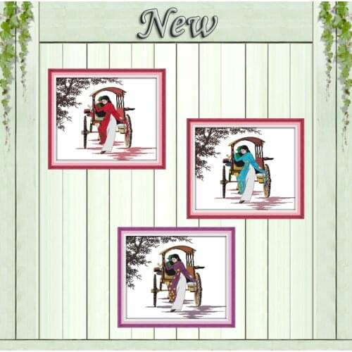 Red beautiful girl flower decor painting counted printed on canvas DMC 11CT chinese Cross Stitch kits embroidery needlework Sets