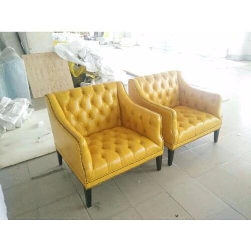 Oil wax genuine leather sofa living room chair home furniture modern American Country style leisure chair with leather buttons