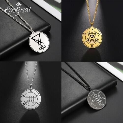 LIKGREAT Wicca Viking Necklace Men Women the Seventy-Two Demons Stainless Steel Pendant Duke Prince Marquis Solomon Amulet 1-20