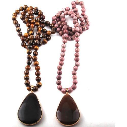 Fashion Bohemian Jewelry Semi Precious Stones Long Knotted Drop Pendant Necklaces For Women Necklace