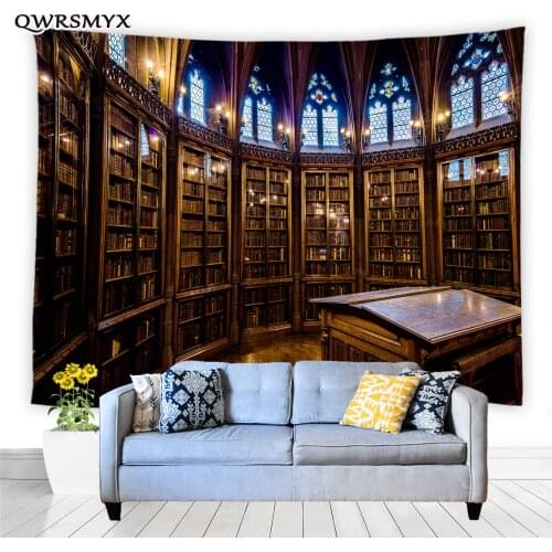 Library Bookshelf Tapestry Wall Hanging Art Aesthetic Adornment Living Room Bedroom Dorm Restaurant Decor Background Tapestries