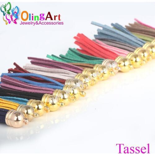OlingArt 12pcs/lot Suede Tassel For Keychain Straps,50mm Gold cap Leather Tassels With DIY Bracelet earrings Jewelry making 2019