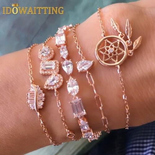 Wholesale Hot Selling Iced Out Bling CZ Link Chain Bracelet Geometric Various Shaped Cubic Zirconia Tennis Chain For Women