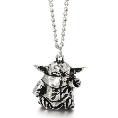 20 pcs Mandalorian Baby Master Necklace Vintage Antique Silver Plated Pendant Women Gift Cosplay Costume Party Jewelry Wholesale