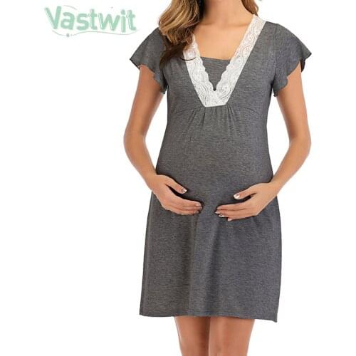 Maternity Dress Nursing Pajamas Sleepwear Pregnant Women Nightwear Breastfeeding Nightgown Elegant Pregnancy Robe Nightdress