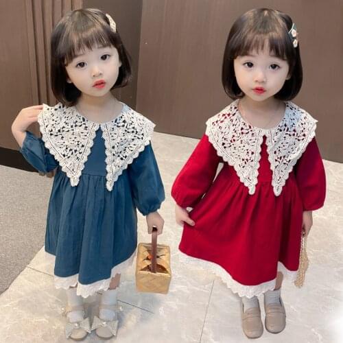 Dress For Girls Lace Neck Dress For Girl Patchwork Party Dress Child Spring Autumn Childrens Clothing