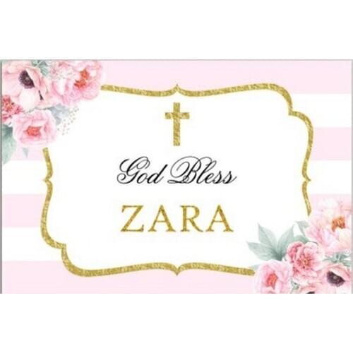 Custom Printable Crucifixion 1st Birthday Flower Leaves Striped backdrop Computer print party background