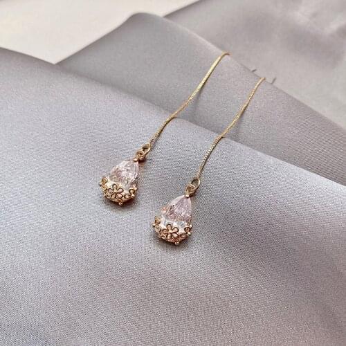 S925 Silver Needle Thread Earrings Romantic Water Drop Crystal Tassel Earrings Retro Temperament Texture Ladies Gift