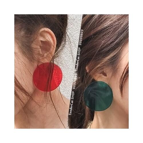Colorful Simple Design Geometric Earrings Female Transparent Big Round Circle Acrylic Stud Earrings For Women Jewelry Gift 4 cm