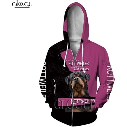 HX A Girl and Her Rottweiler Dog 3D Print Hoodies Pullover Men Women New Fashion Casual Harajuku Zipper Hoodie Hoody Tops