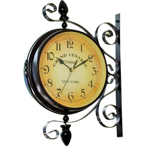 Vintage Double Sided Wall Clock Iron Silent Quiet Grand Central Station Wall Clock Art Clock Decorative Double Faced Wall Clock