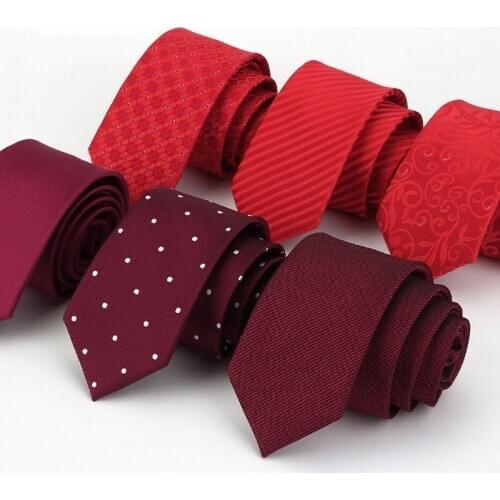 High Quality 2019 New Designers Brands Fashion Business Casual 6cm Slim Ties for Men Necktie Wine Red Wedding with Gift Box
